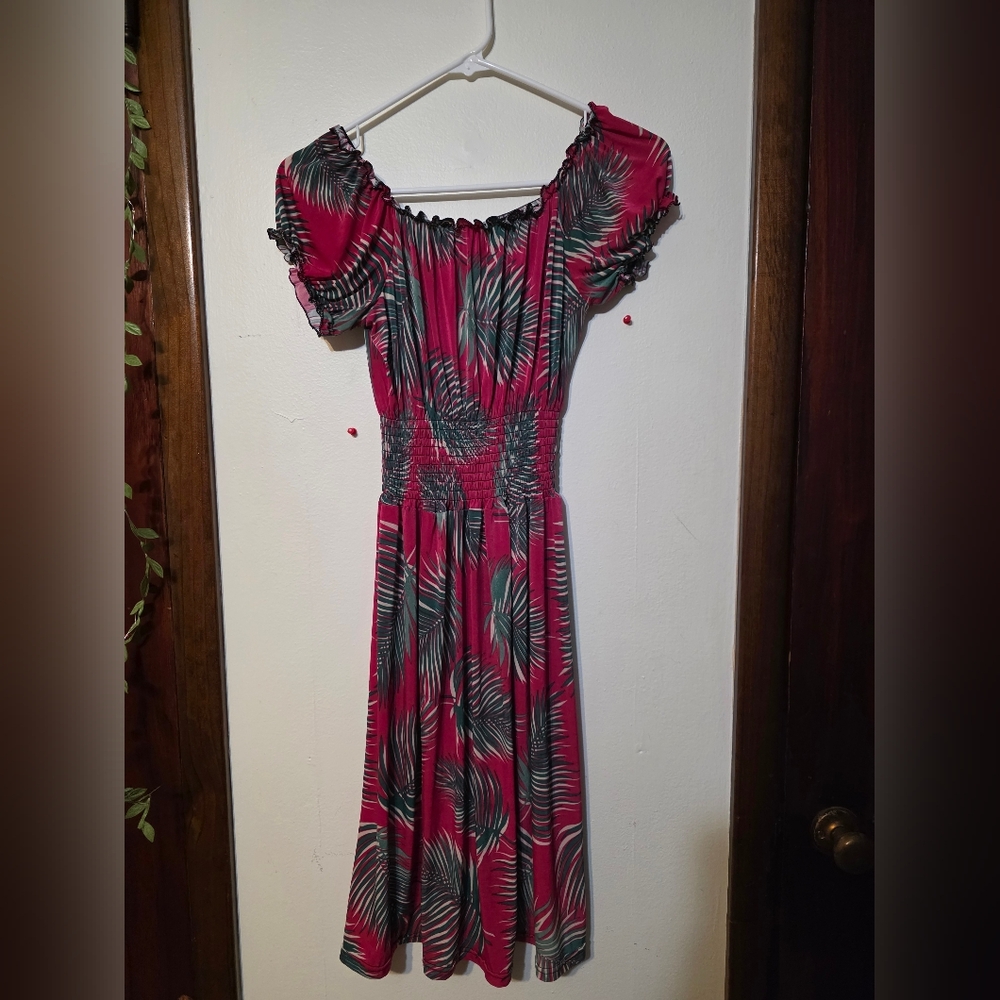 Tropical Pink Off-Shoulder Dress